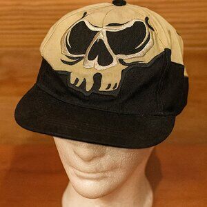 Top Gear Skull Fitted Hat Y2K Era Size 7 Black Tan